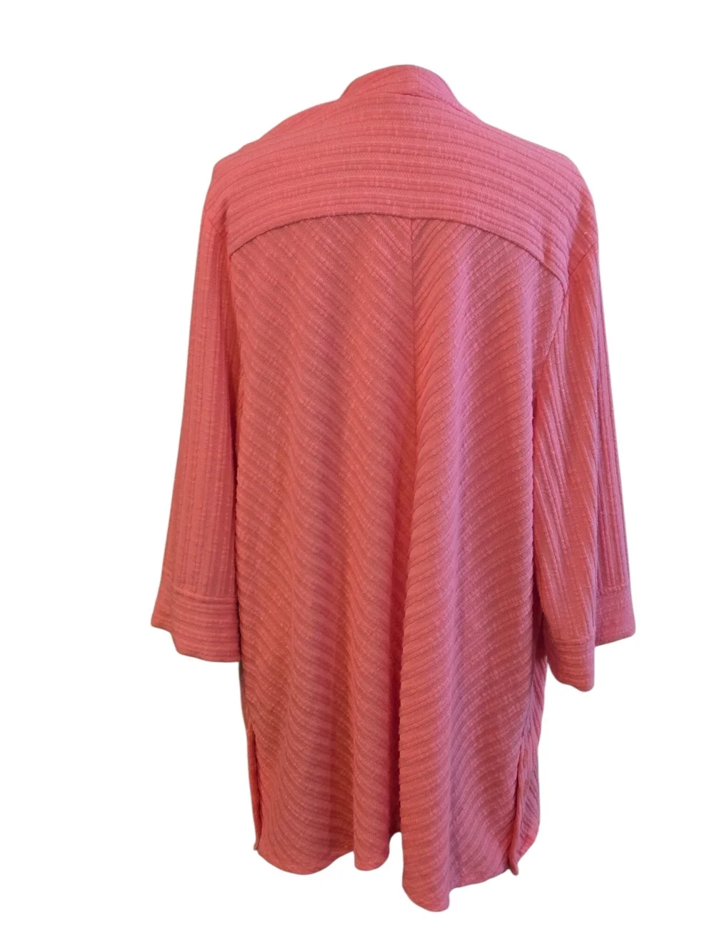 N Touch 2 pc Womens 2X Open Front Coral-Pink Textured Oversized Cardigan & Shell